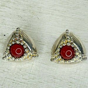 Vintage C Stein Silver Tone Red White Earrings